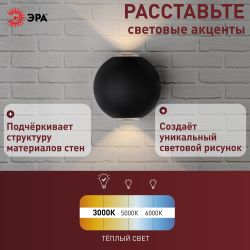 Светильник декоративный настенный светодиодный ЭРА WL11 BK 2х1Вт 3000К IP54 черный для интерьера и фасадов зданий | Фасадная декоративная подсветка