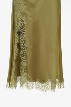 ZARA X JOHN GALLIANO АТЛАСНОЕ ПЛАТЬЕ С КРУЖЕВНЫМИ ВСТАВКАМИ LIMITED EDITION, СВЕТЛО-ЗЕЛЕНЫЙ