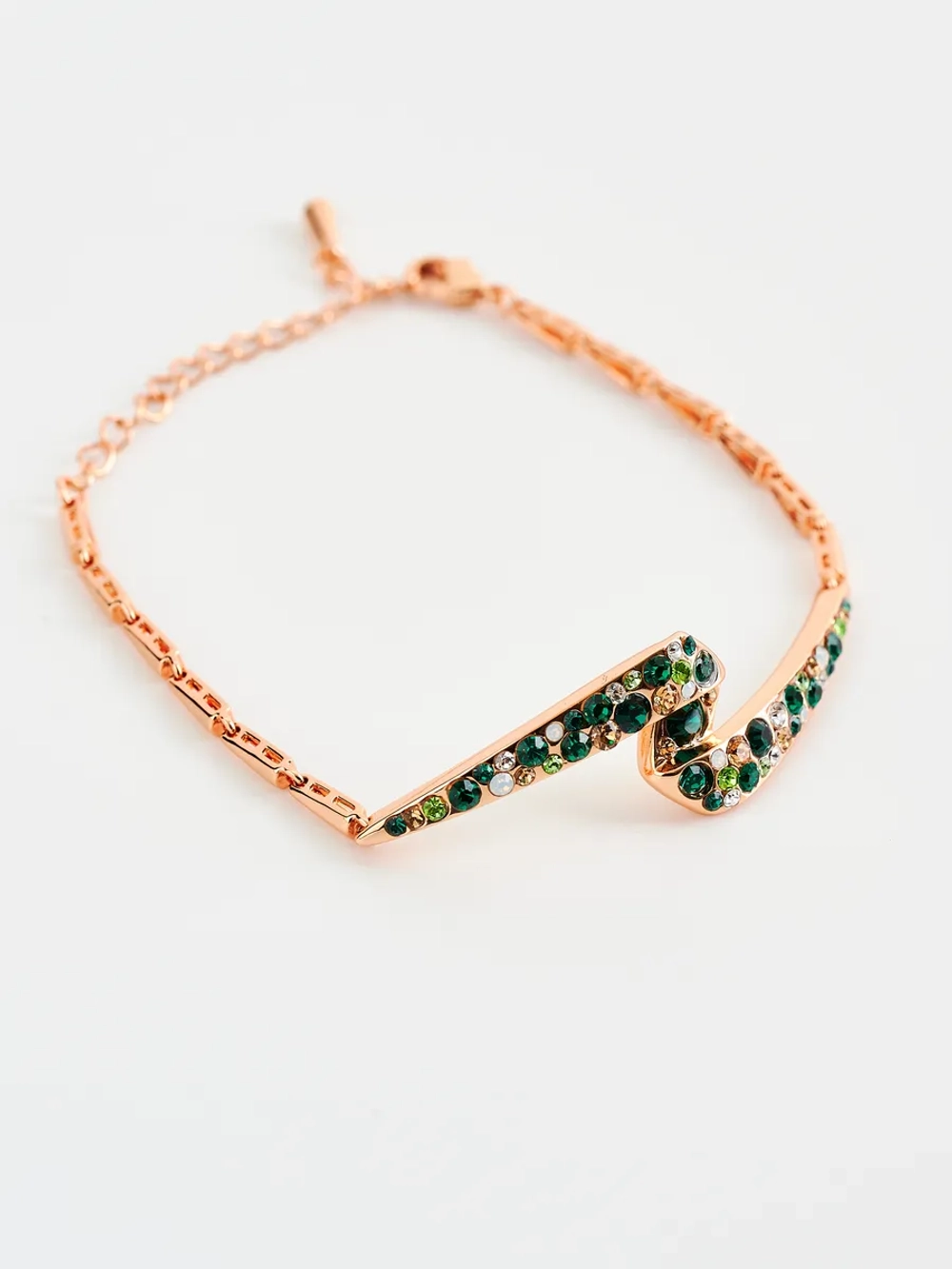 Браслет Молния с зелеными кристаллами Swarovski
