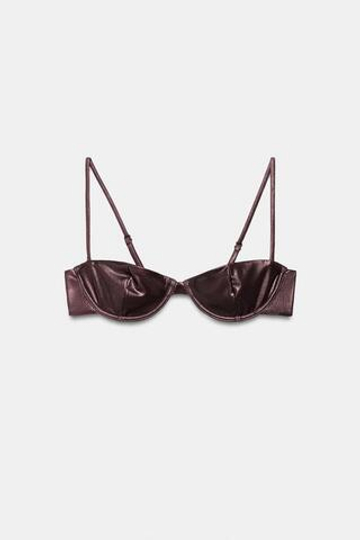 ZARA БИКИНИ-ТОП НА КОСТОЧКАХ С МЕТАЛЛИЗИРОВАННЫМ ЭФФЕКТОМ, КОРИЧНЕВЫЙ