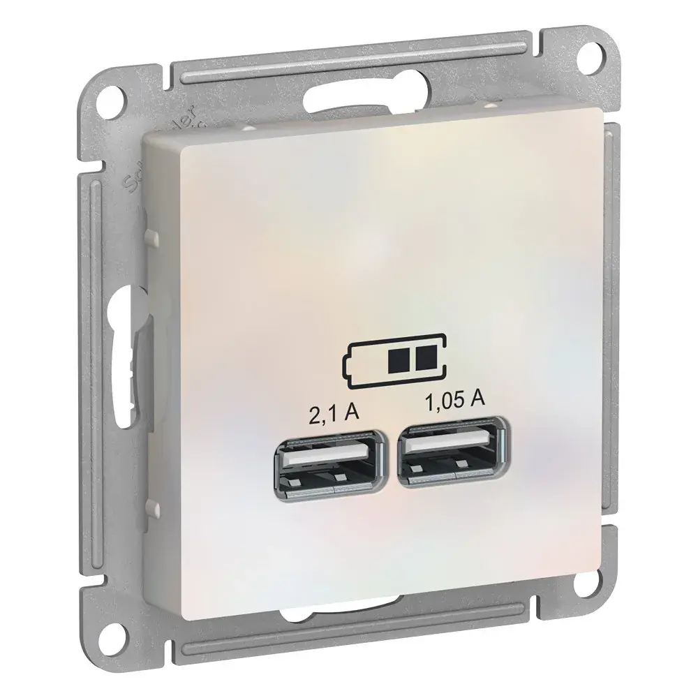 ATLASDESIGN USB РОЗЕТКА A+A, 5В/2,1А, 2х5В/1,05А, механизм, ЖЕМЧУГ