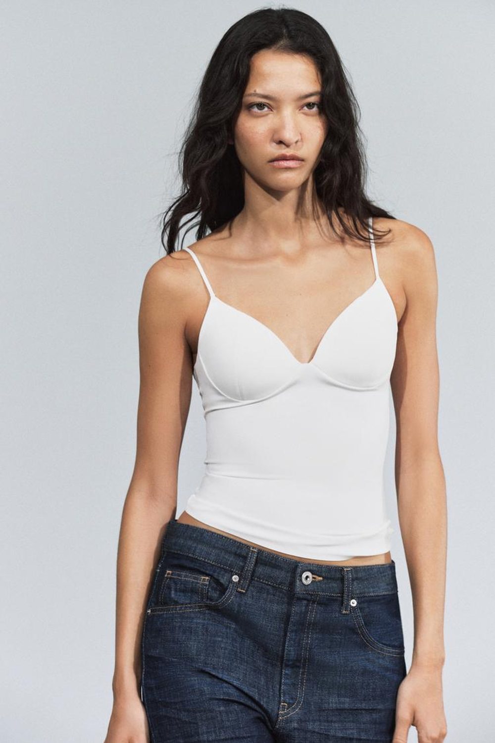 ZARA ТОП ИЗ СМЕСОВОГО ПОЛИАМИДА, БЕЛЫЙ