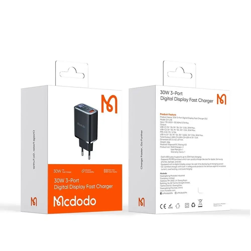 Сетевое зарядное устройство 30W Mcdodo CH-2180 Черный
