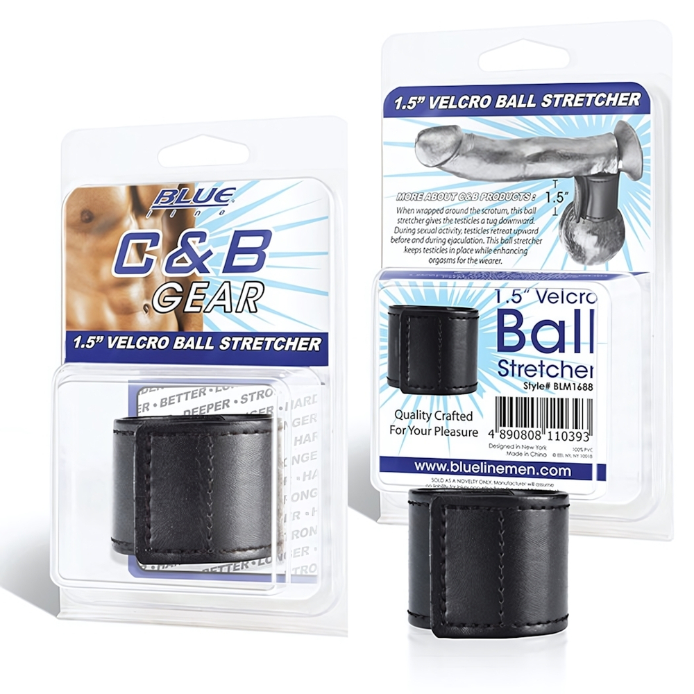 Хомут-утяжка для мошонки из искусственной кожи на липучке VELCRO BALL STRETCHER- 4 см. (Цвет: черный)