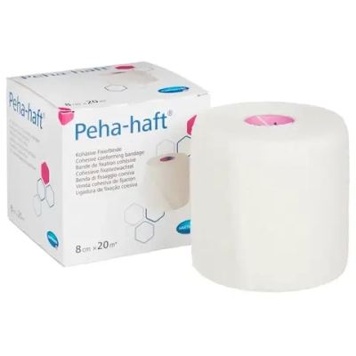 3000131 Бинт Peha-haft Color white/Пеха-хафт колор белый 8 см x 20 м, бинт когезивный эластичный фиксирующий, 1 шт