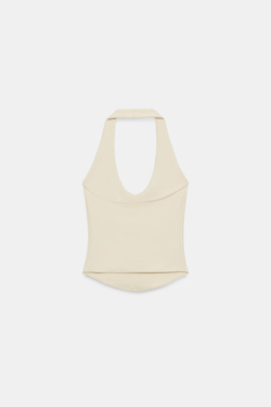 ZARA ТОП С ГОРЛОВИНОЙ ХАЛТЕР И ЗАКРУГЛЕННЫМ НИЗОМ, ЖЕЛТЫЙ