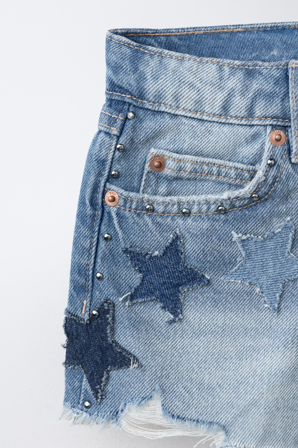 ZARA ДЖИНСОВЫЕ ШОРТЫ СО ЗВЕЗДАМИ, СИНИЙ