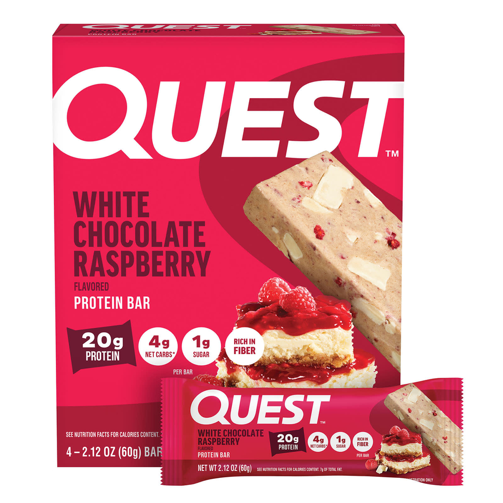Quest Nutrition, протеиновый батончик, белый шоколад и малина, 4 шт. по 60 г (2,12 унции)