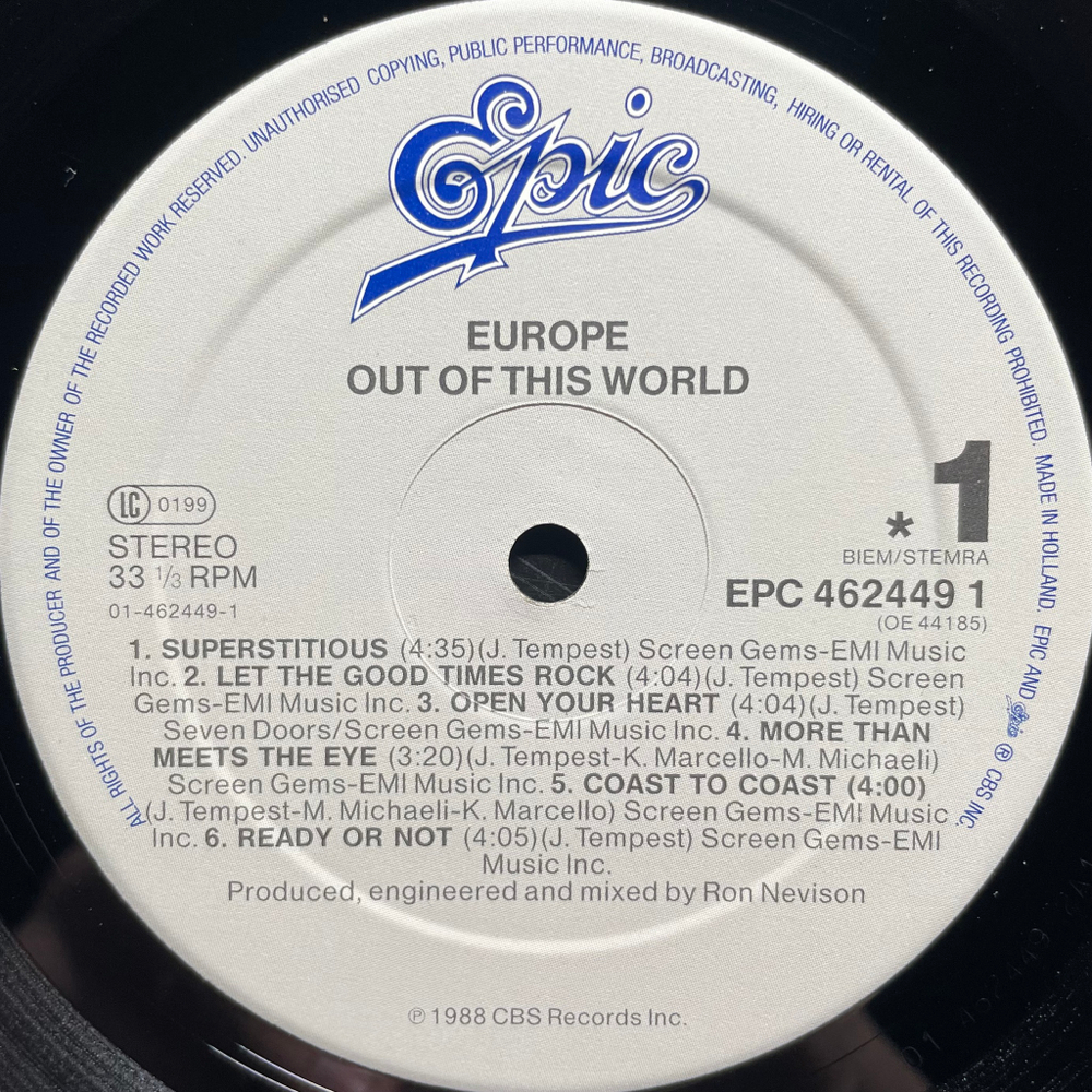 Europe - Out Of This World (Голландия 1988г.)