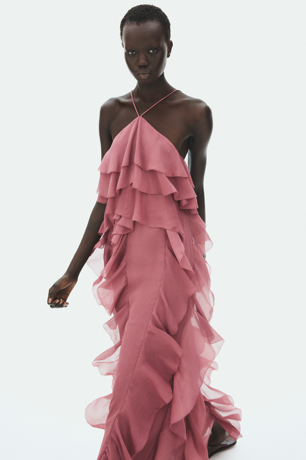 Шифоновое платье с оборками — длинная модель - H&M