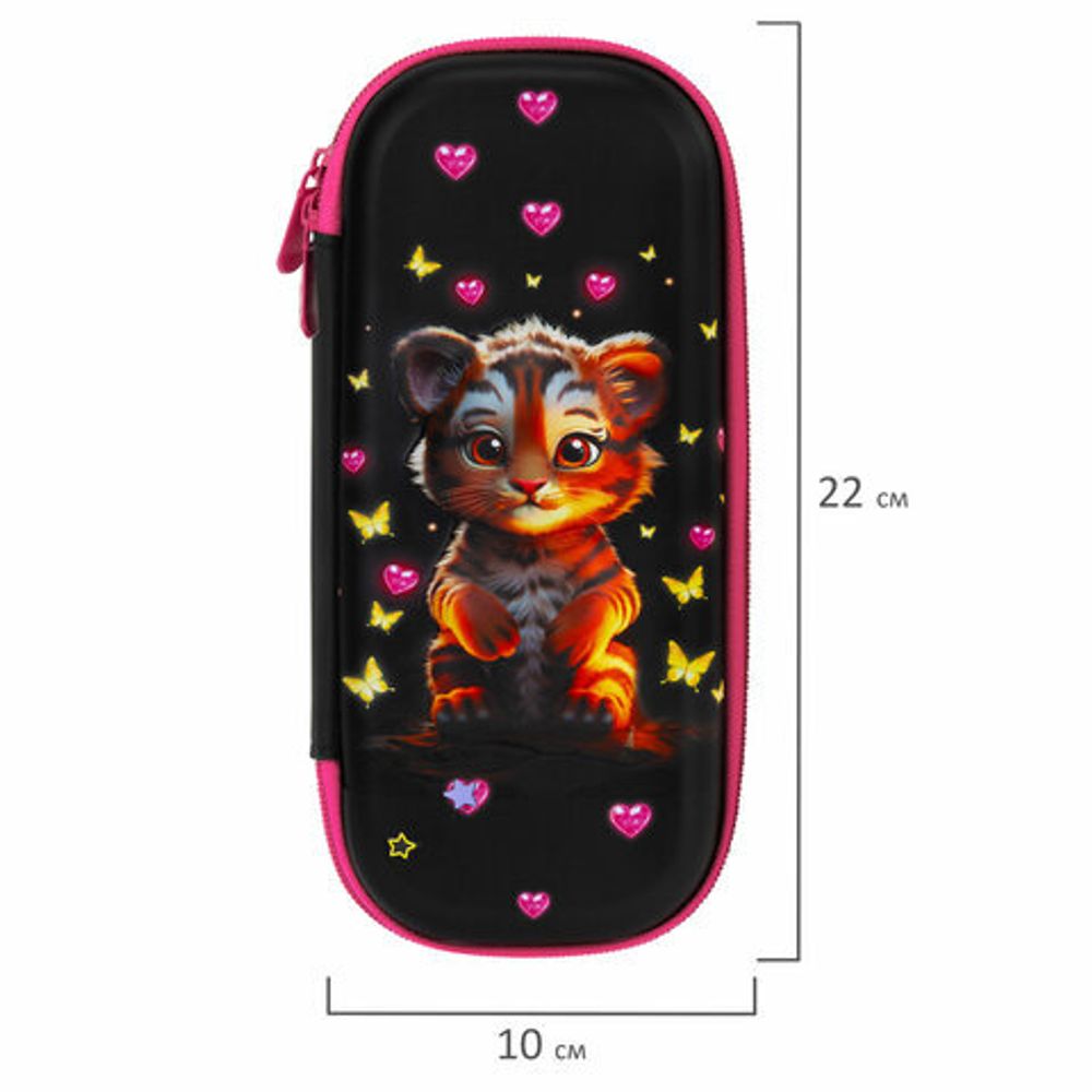 Пенал ЮНЛАНДИЯ, 1 отделение, 1 откидная планка, карман, EVA покрытие soft-touch, 22х10х5 см, "Tiger cub", 273185