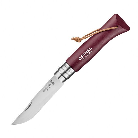 Складной нож Opinel №8 Trekking, нержавеющая сталь, бордовый c клинком из стали Sandvik™ 12С27, рукоять дерево (Граб)