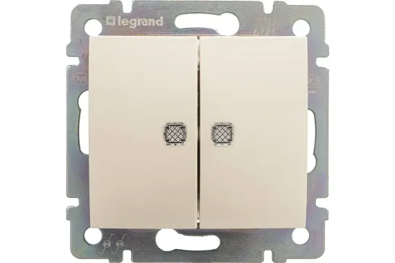 Выключатель Legrand Valena 2-клавишный с индикатором проходной слоновая кость 14207