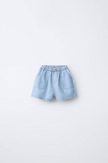 ZARA ДЖИНСОВЫЕ ШОРТЫ С КАРМАНАМИ, ВЫЦВЕТШИЙ СИНИЙ