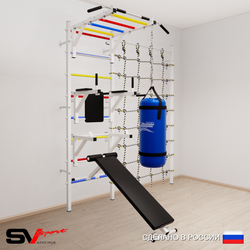 Шведская стенка Sv Sport усиленная 62630 (Турник рукоход/Брусья/Стойка/Скамья/Цепь/Мешок 30кг/Канатный лаз)