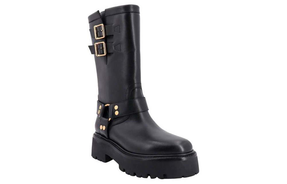 CELINE Engraved Logo Buckled Boots Women"s