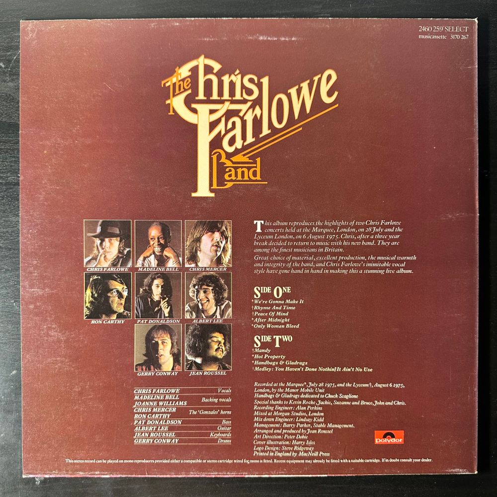 The Chris Farlowe Band ‎– Live! (Англия 1975г.)