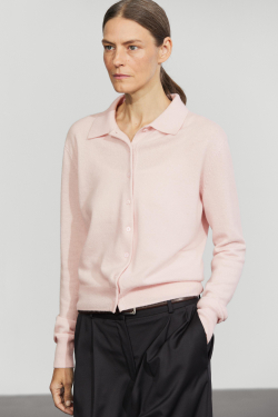 Massimo Dutti Кардиган из 100% кашемира с воротником поло, розовый