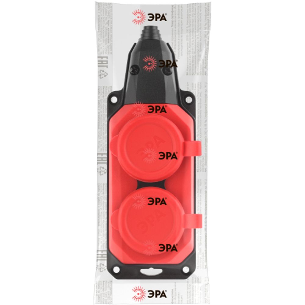 Колодка ЭРА K-2e-RED-IP44 каучуковая с заземлением 2 розетки 16A IP44 красная | Электротовары