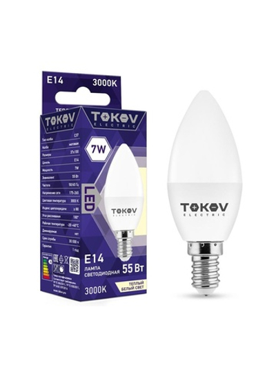Лампа светодиодная 7Вт С37 3000К Е14 176-264В TOKOV ELECTRIC TKE-C37-E14-7-3K