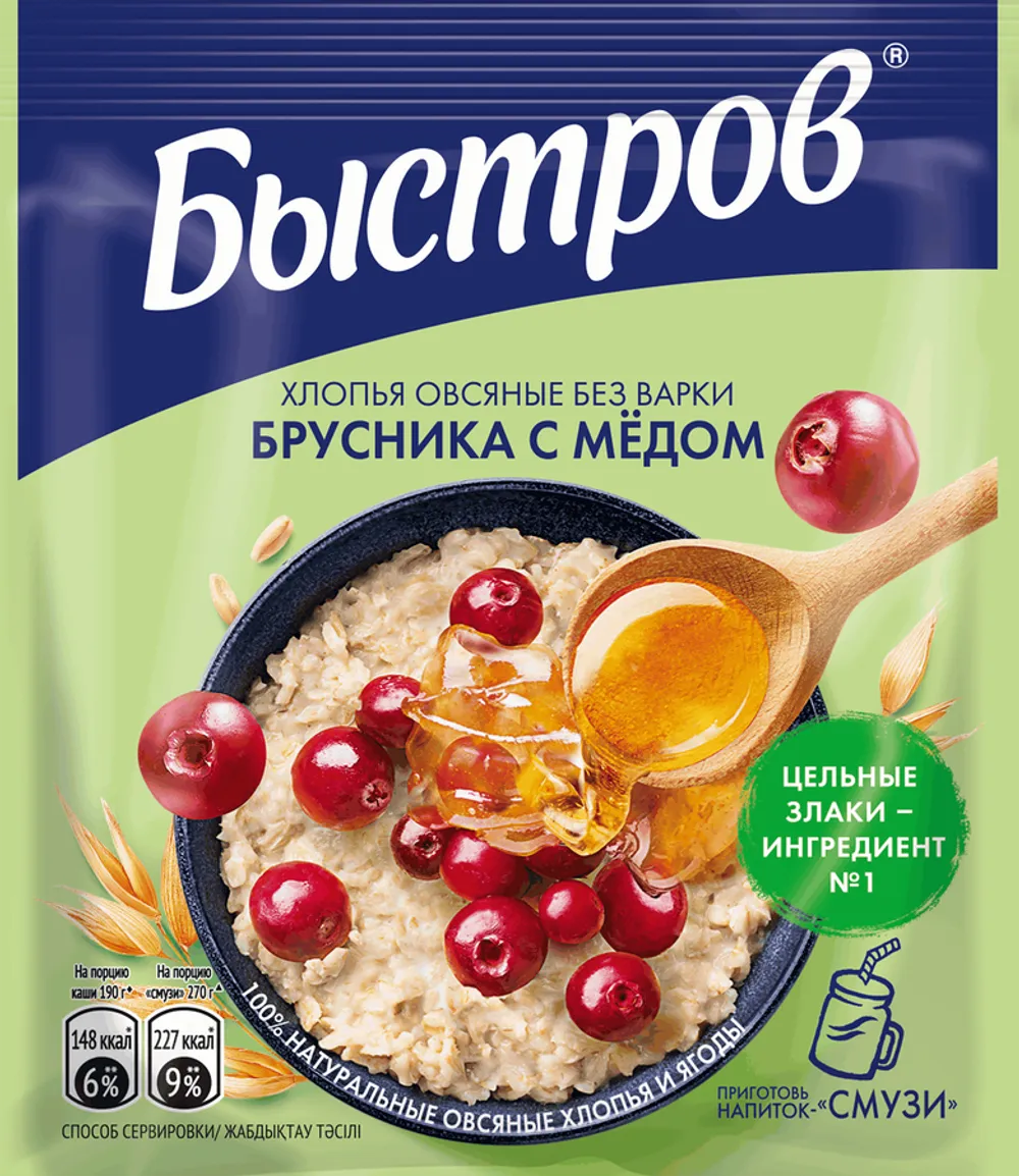 1672                БЫСТРОВ Хлопья Брусника Мед 17х40г