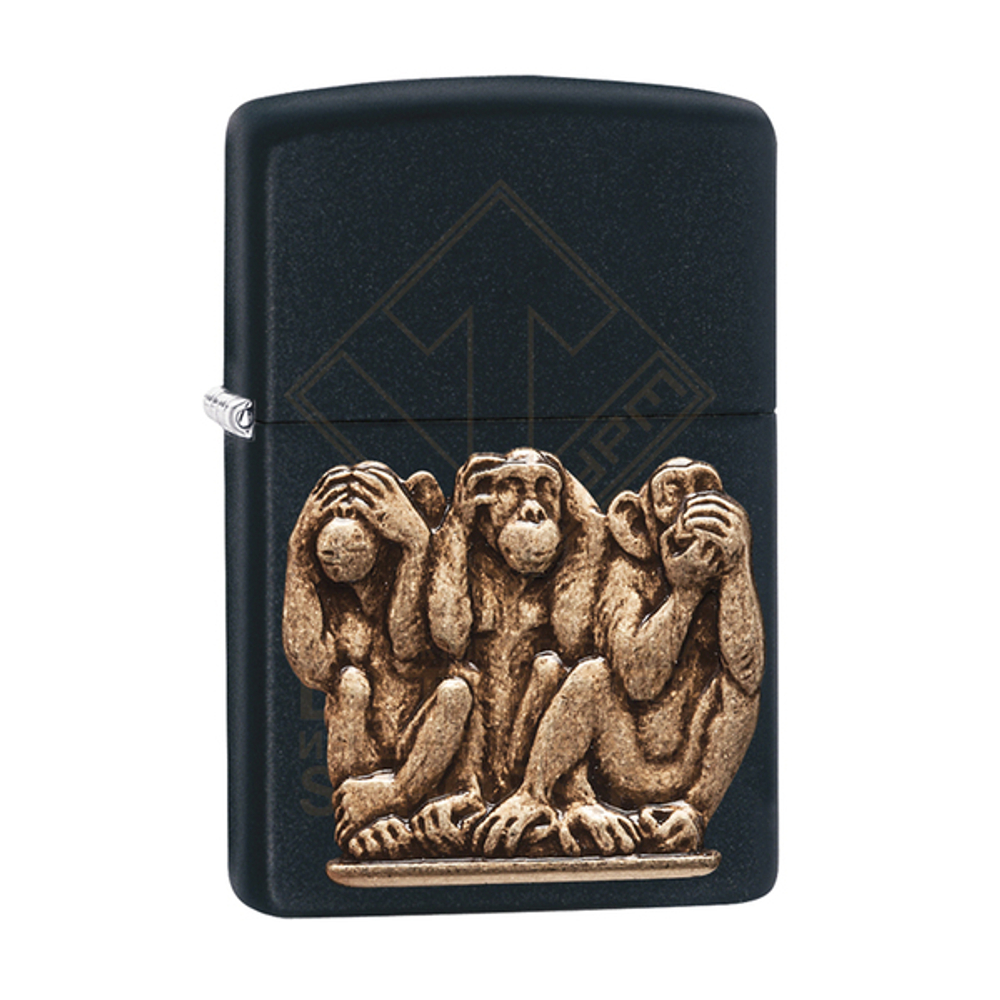 Зажигалка Zippo 29409 Невижу/неслышу/нескажу, Black Matte