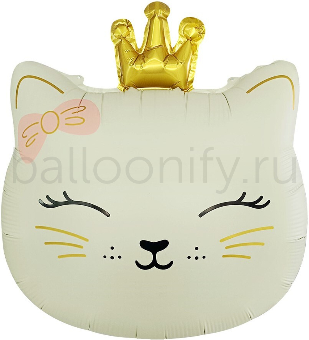 Шар (24''/61 см) Фигура, Кошечка Принцесса, Кремовый, Сатин, 1 шт.