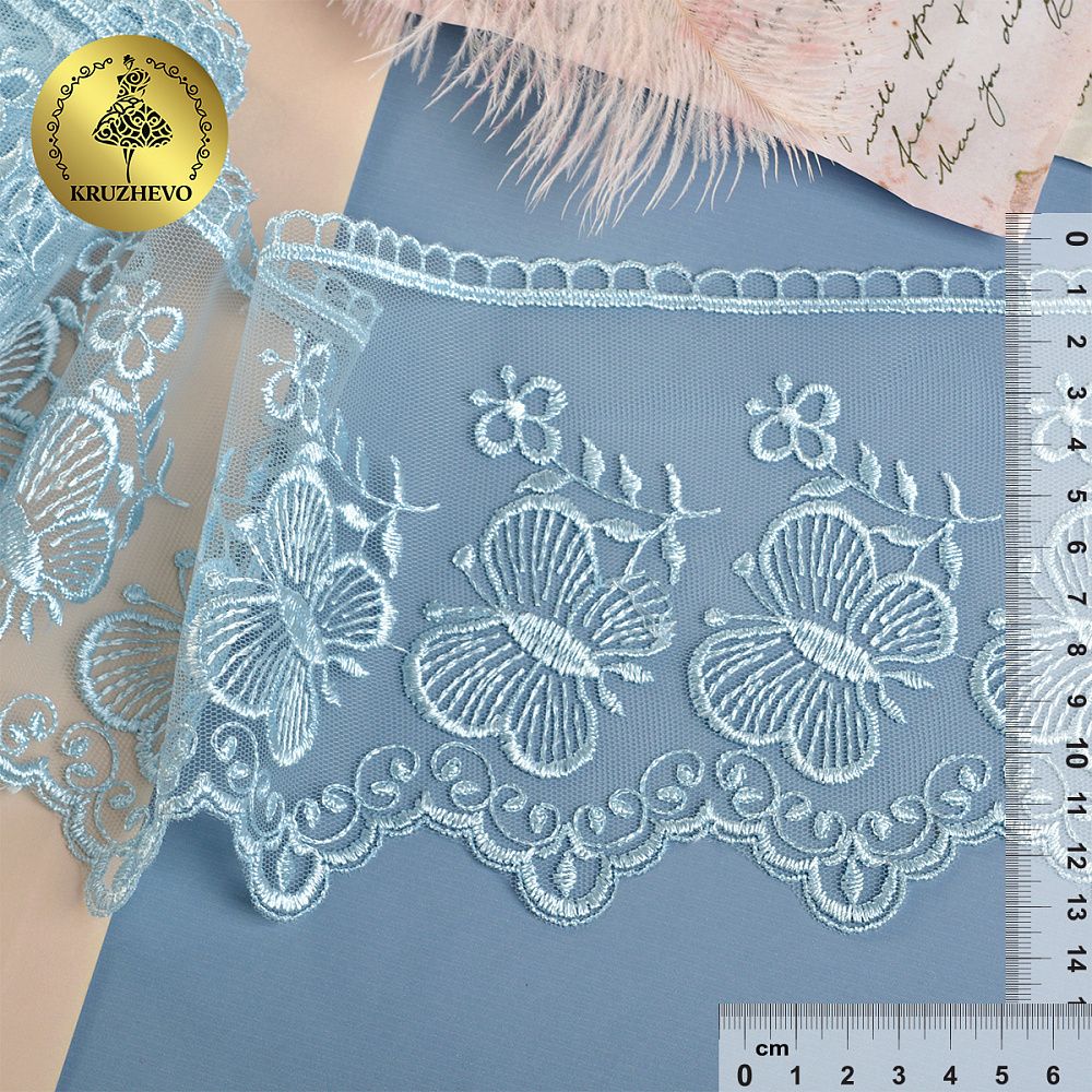 Кружево на сетке шир.120 мм / 13.71 метра (жесткая сетка), Exclusive TBY 3BS228W1, цв.B1515 голубой, Kruzhevo Кружево на сетке шир.120 мм / 13.71 метра (жесткая сетка), Exclusive TBY 3BS228W1, цв.B1515 голубой, Kruzhevo
