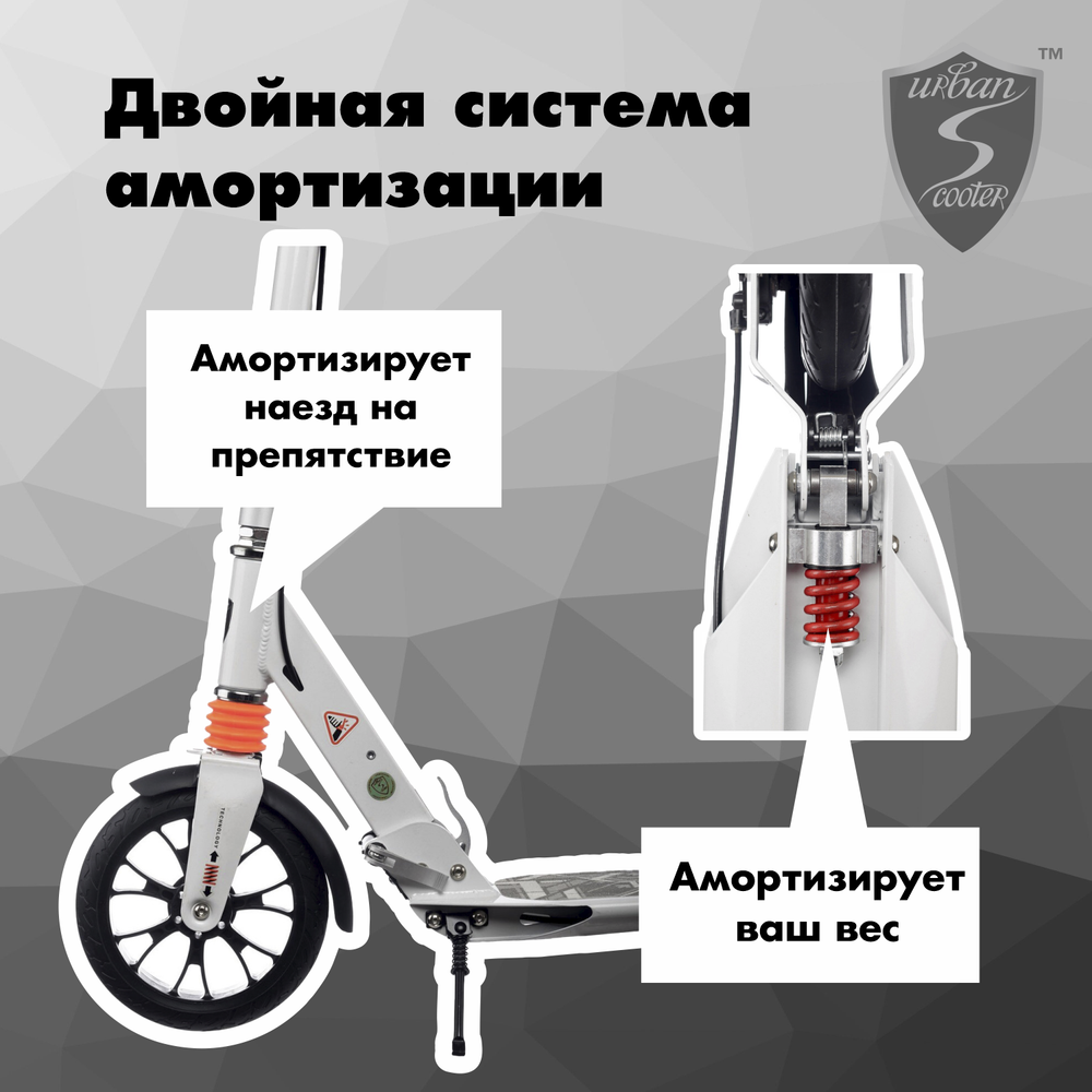 Самокат Urban Scooter Original tm Disc White, (2024), с дисковым тормозом, складной, городской, двухколесный