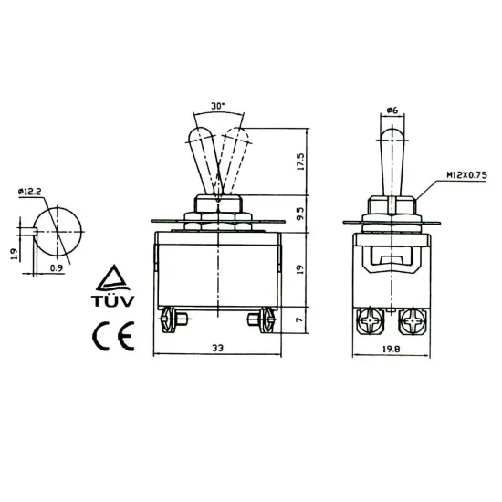 E-TEN1221 Тумблерный переключатель ON-OFF 4pin 15A (1 шт.)