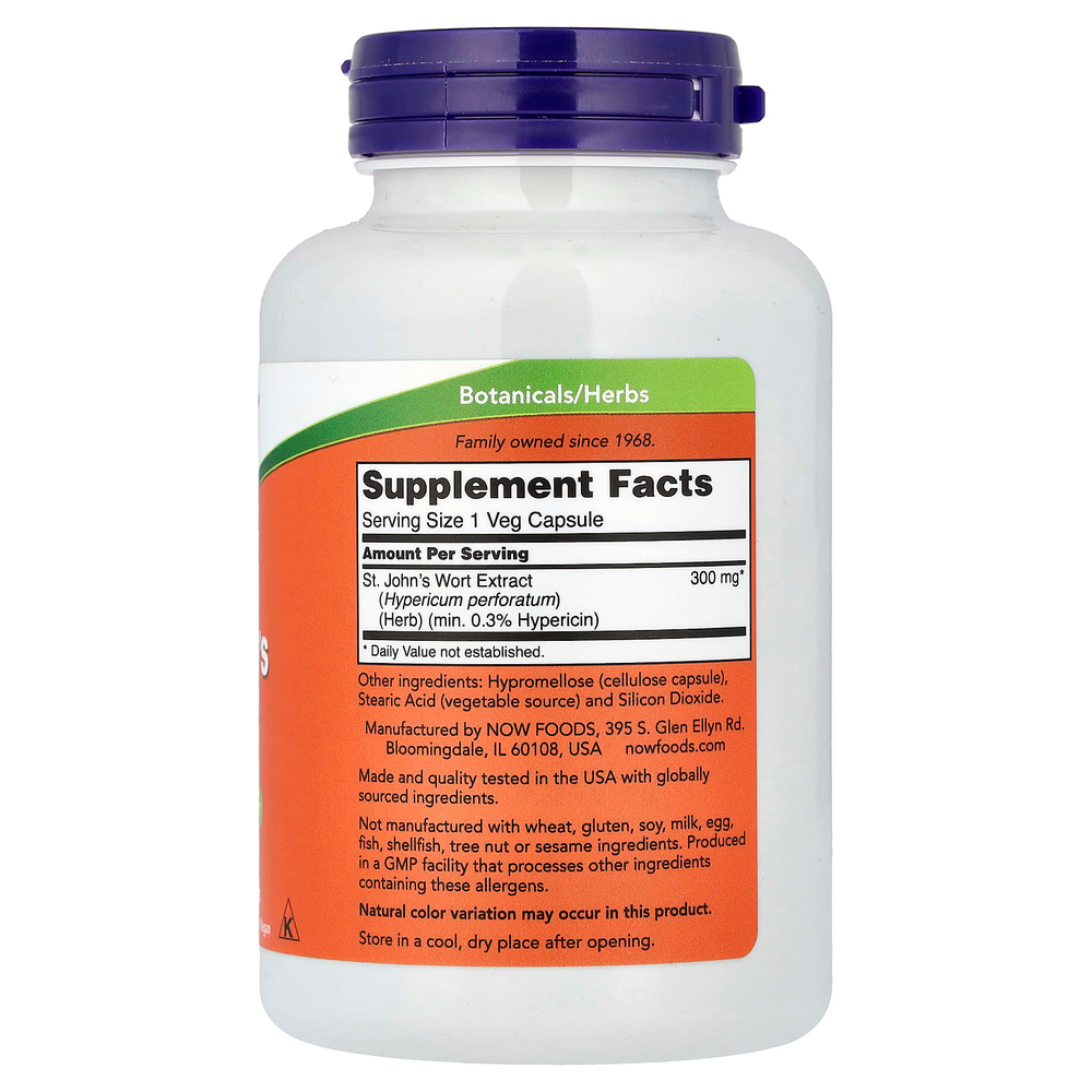 NOW Foods, Зверобой, 300 мг, 250 вегетарианских капсул