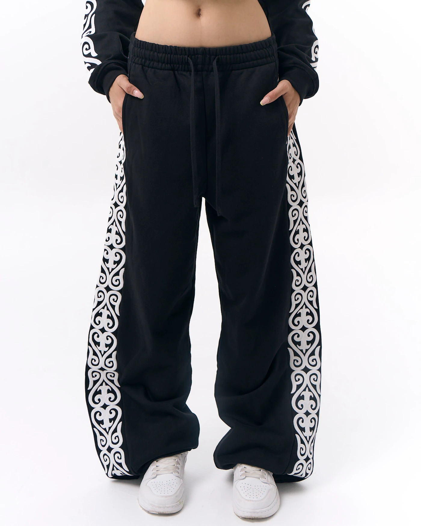 2-Piece Set: Jet Black Double Set with Decorative Embroidery