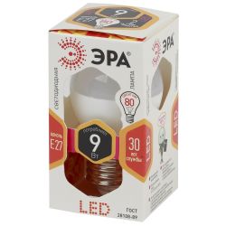 Лампа светодиодная ЭРА STD LED P45-9W-827-E27 9Вт шар теплый белый свет Е27 | Лампы cветодиодные Шар (G/P)