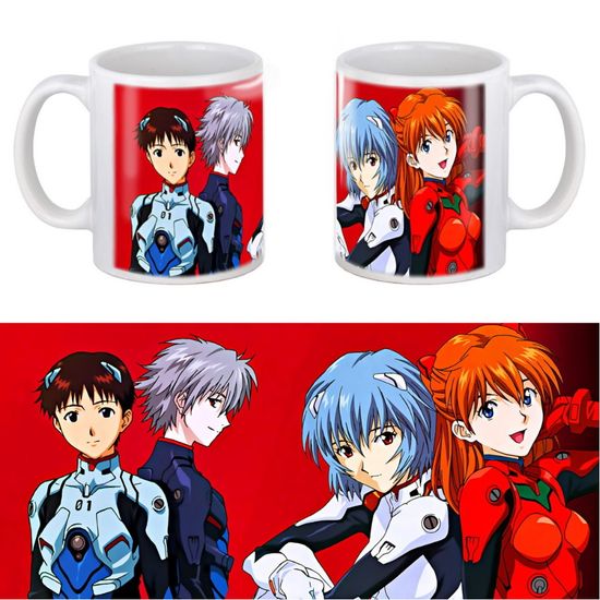 Кружка керамическая Евангелион, Evangelion, герои на красном, 330 мл
