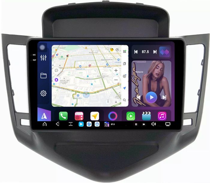 Магнитола для Chevrolet Cruze 1 2009-2012 (рамка черная) - FarCar S500-TS20 монитор 9.5" 2K QLED на Android 14, Быстрейшая, CarPlay, 4G SIM-слот