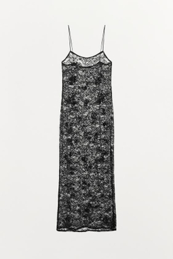 ZARA КРУЖЕВНОЕ ПЛАТЬЕ МИДИ, ЧЕРНЫЙ