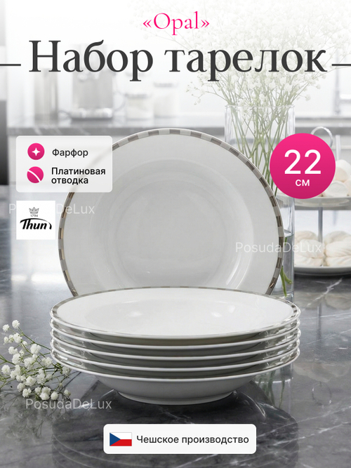 Набор обеденных тарелок "Opal" Платиновые пластинки 22см 6шт