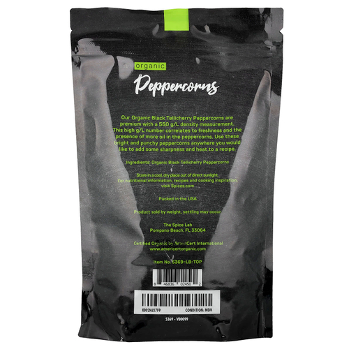 The Spice Lab, Organic Pantry, органический перец горошком, цельный, 453 г (16 унций)