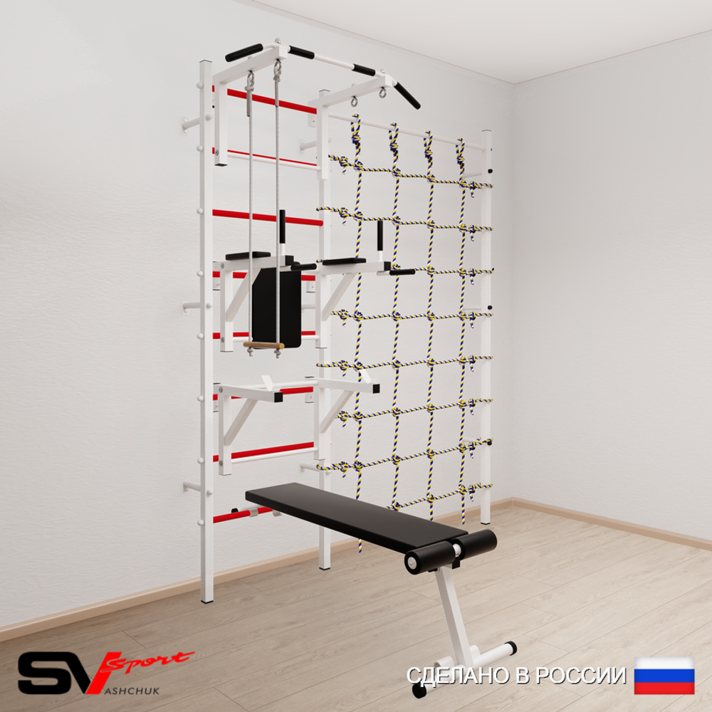 Шведская стенка Sv Sport 5930 (Турник стандарт/Брусья/Стойка/Скамья/Трапеция/Канатный лаз)