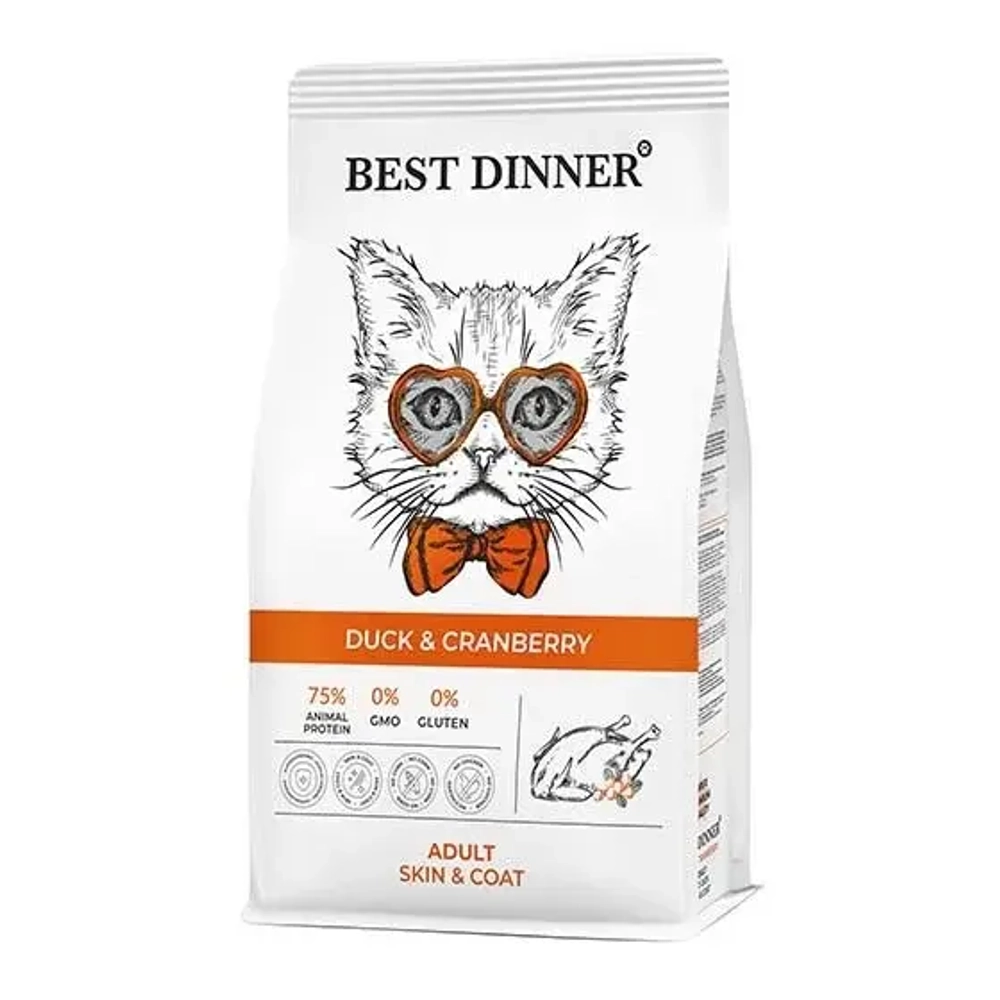 Сухой корм для кошек Утка с клюквой, 400г уход за кожей и шерстью, Best Dinner Adilt Cat Duck & Cranberry