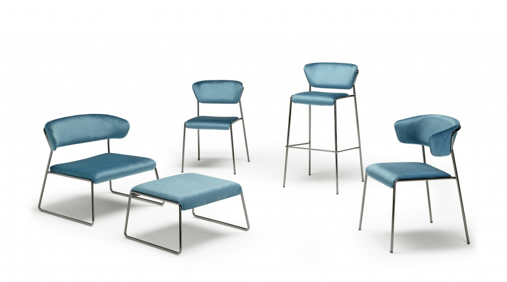 Кресло лаунж с обивкой Scab Design Lisa Lounge, черный глянцевый никель, голубой