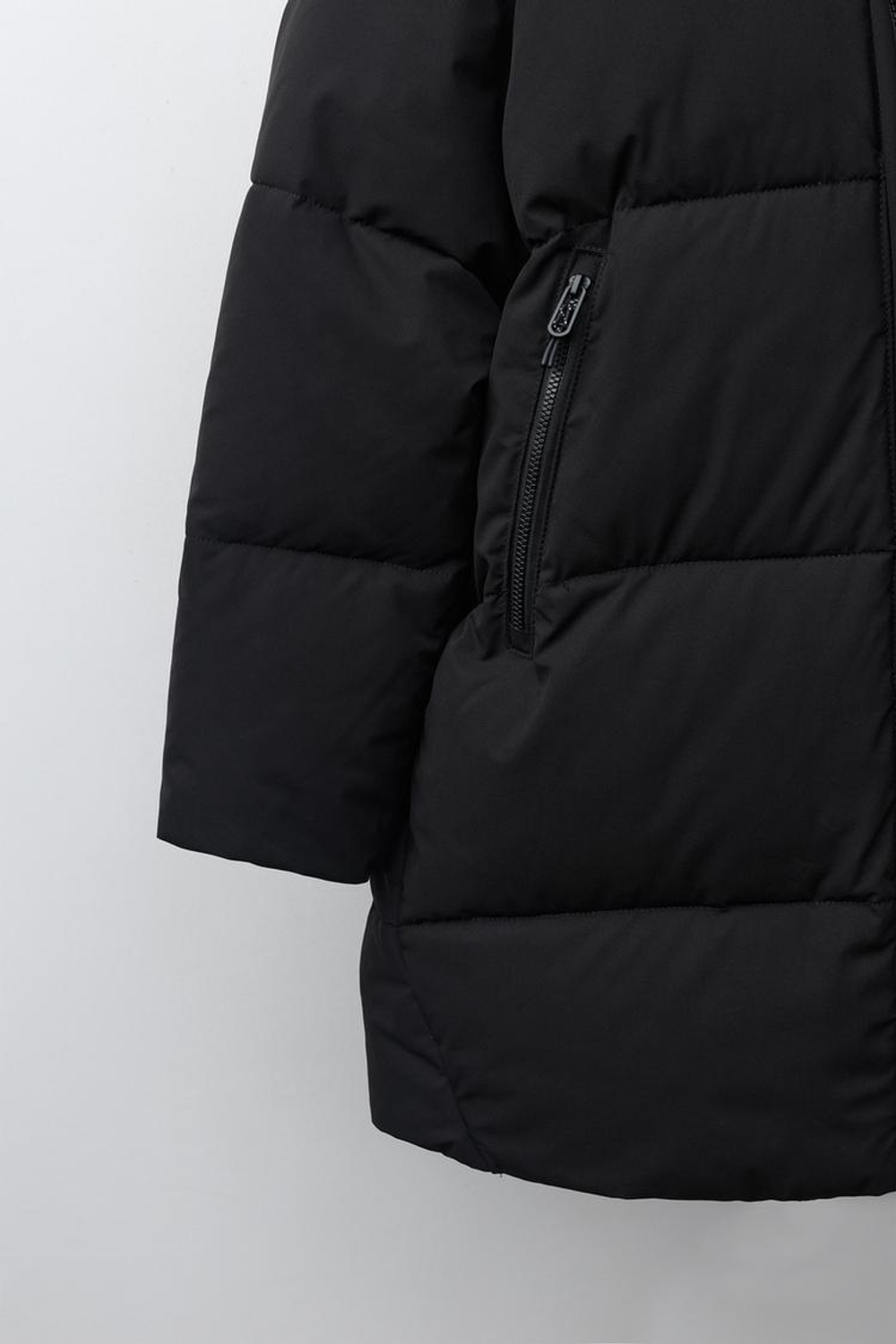 ZARA ДЛИННЫЙ ПУХОВИК 50% ПУХА 50% ПЕРА WATER REPELLENT, ЧЕРНЫЙ