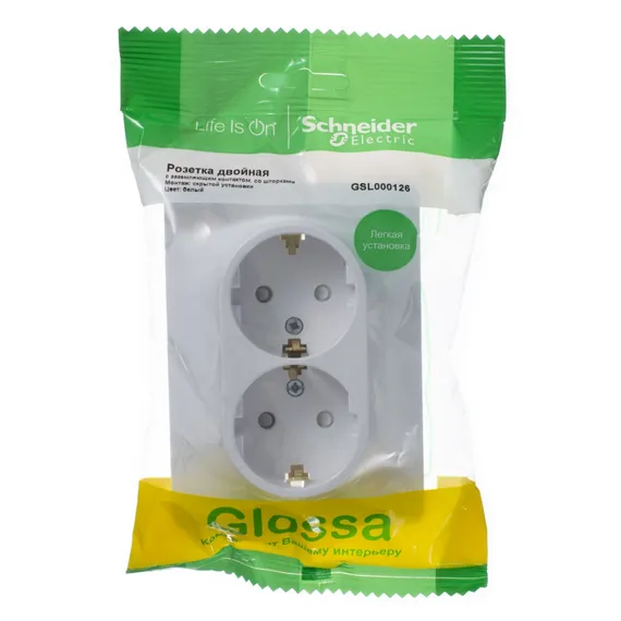 Розетка с заземлением и защитными шторками Systeme Electric Glossa Белый GSL000126