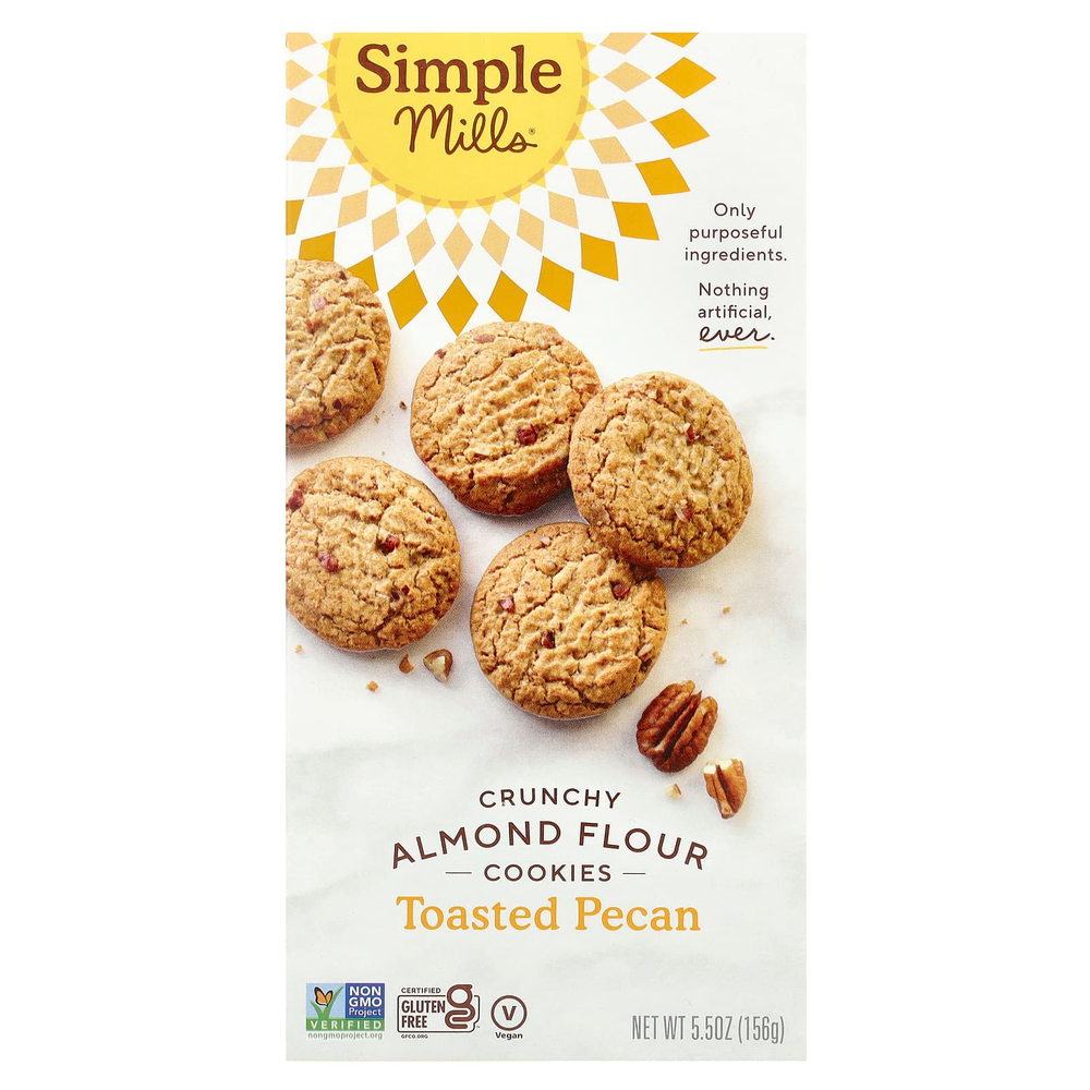 Simple Mills, От природы не содержит глютена, хрустящее обжаренное печенье с пеканом, 156 г
