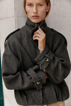 ZARA КУРТКА-БОМБЕР С ХЛЯСТИКАМИ, КОРИЧНЕВЫЙ МЕЛАНЖ