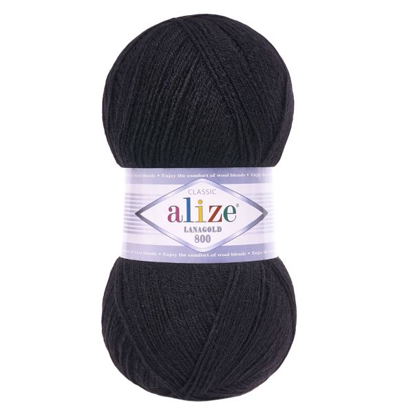 Пряжа Alize (Ализе) Lana Gold 800 / уп.5 мот. по 100 г, 800м, 060 черный A