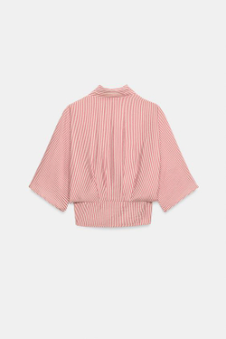 ZARA РУБАШКА В ПОЛОСКУ С УЗЛОМ, КРАСНАЯ ПОЛОСКА