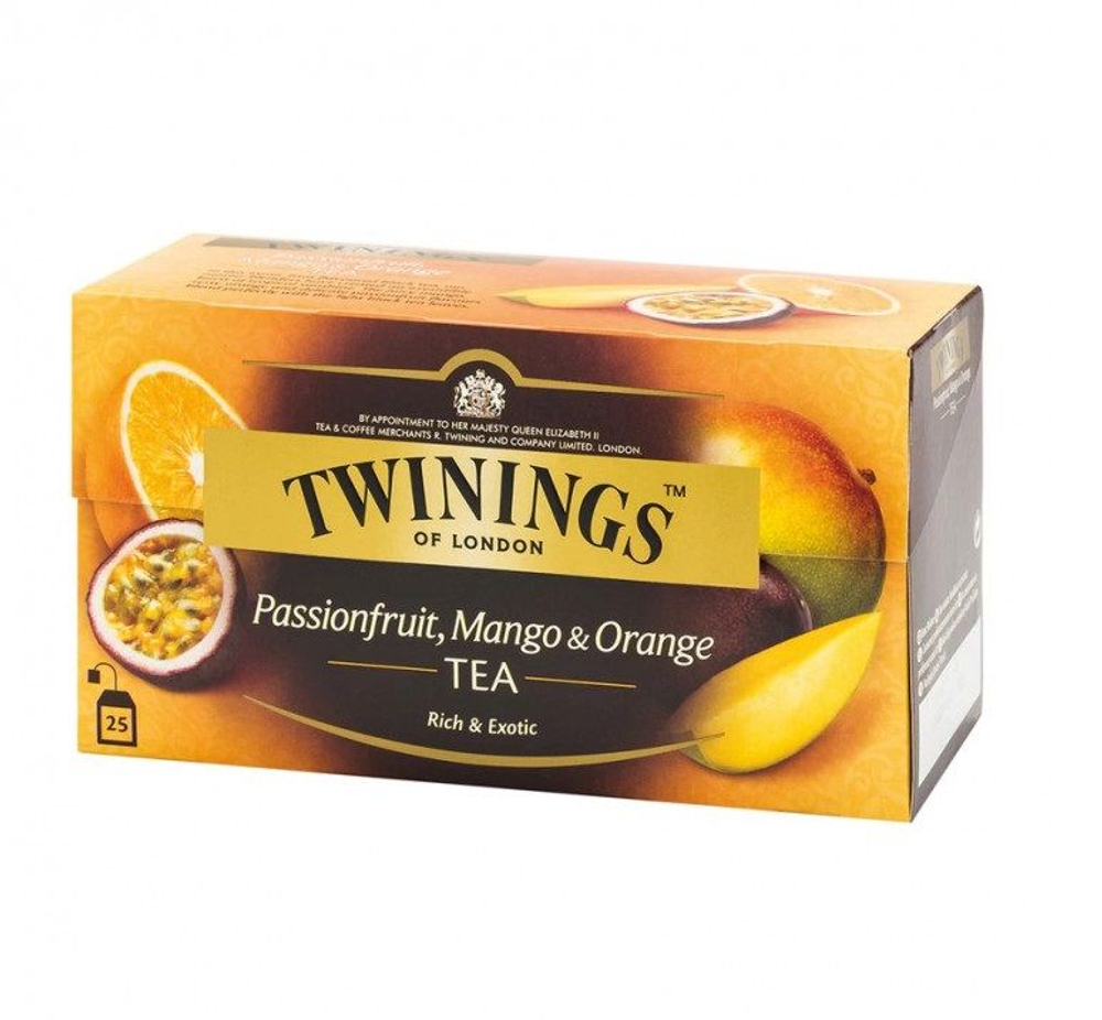 TWININGS чай черный со вкусом маракуйя, манго и апельсин 25 пакетиков 50 г (из Финляндии)