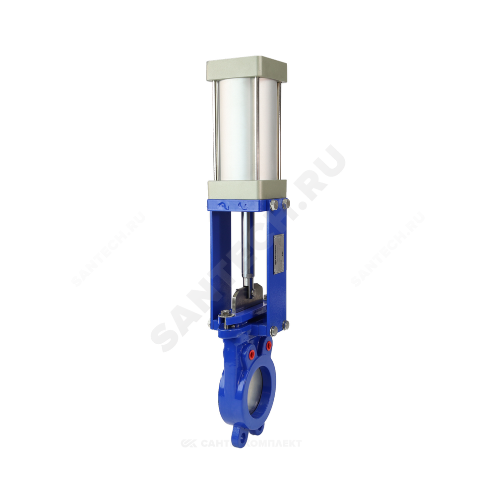 Задвижка шиберная двусторонняя чугун Ду 250 Ру10 межфл с пневмоприводом 2/стороннего действия уплотнение: NBR Benarmo