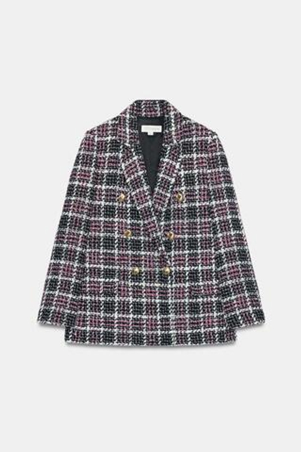 ZARA БЛЕЙЗЕР В КЛЕТКУ ИЗ РЕЛЬЕФНОЙ ТКАНИ, ЧЕРНЫЙ/БЕЛЫЙ